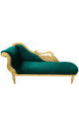 Gran chaise barroco longue con un tejido de terciopelo verde cisne y madera de oro