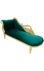 Large baroque chaise longue with a swan green velvet fabric and gold wood