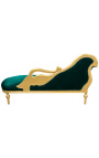 Gran chaise barroco longue con un tejido de terciopelo verde cisne y madera de oro