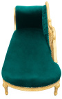 Grande recamier barroco com tecido de veludo verde pescoço de cisne e madeira dourada
