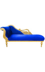 Gran chaise barroco longue con tela de terciopelo azul cisne y madera de oro