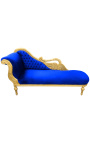 Gran chaise barroco longue con tela de terciopelo azul cisne y madera de oro