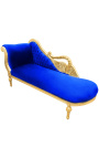 Gran chaise barroco longue con tela de terciopelo azul cisne y madera de oro