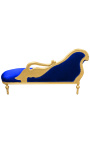 Gran chaise barroco longue con tela de terciopelo azul cisne y madera de oro