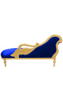 Grande recamier barroco com tecido de veludo azul pescoço de cisne e madeira dourada