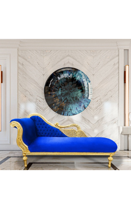 Gran chaise barroco longue con tela de terciopelo azul cisne y madera de oro