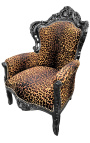 Grote fauteuil in barokstijl luipaardstof en zwart gelakt hout