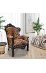 Grand fauteuil de style baroque tissu léopard et bois laqué noir