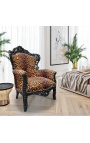 Nagy barokk stílusú fotel leopárd szövet és fekete lakkozott fa