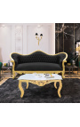 Table basse de salon de style baroque en bois doré avec marbre blanc