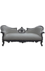 Baroque Napoleon III medallion sofa grey velvet fabric and black matte wood