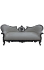 Baroque Napoleon III medallion sofa grey velvet fabric and black matte wood