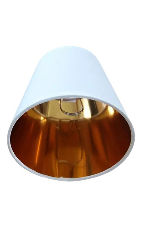 Golden and white lampshade to clip-on bulbs perfect for wall lights