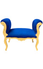 Barokke Lodewijk XV bank blauw fluwelen stof en goud hout