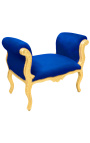 Bancada barroca estilo Luís XV com tecido de veludo azul e madeira dourada