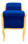 Barroco Louis XV banco azul terciopelo tela y madera de oro