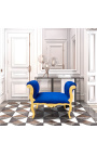 Banc barroc en teixit de vellut blau estil Lluís XV i fusta daurada