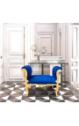 Barroco Louis XV banco azul terciopelo tela y madera de oro