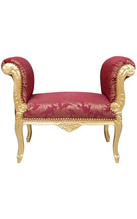 Baroque Louis XV bench red with "Gobelins" patterns fabric and gold wood
