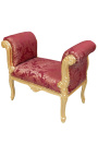Banquette baroque de style Louis XV tissu satiné rouge aux motifs "Gobelins" et bois doré