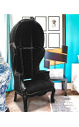 Silla de estilo barroco de gran porter de terciopelo negro y madera negra