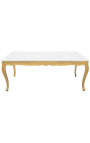 Jídelní dřevěný stůl barokní s plátkovým zlatem a bílou lesklou deskou