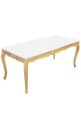 Τραπεζαρία ξύλινο τραπέζι μπαρόκ με φύλλο χρυσού και λευκό γυαλιστερό τοπ