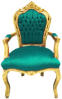 Fauteuil de style Baroque Rococo tissu velours vert et bois doré