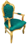 Fauteuil de style Baroque Rococo tissu velours vert et bois doré