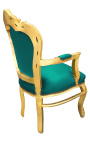 Baroka rokoko stila atzveltnes krēsls zaļā samta un zelta koka krāsā