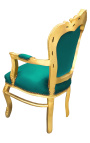 Baroko rokoko stiliaus žalio aksomo ir aukso medienos fotelis