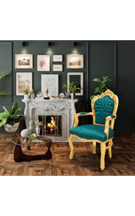Μπαρόκ πολυθρόνα στυλ ροκοκό πράσινο βελούδο και χρυσό ξύλο