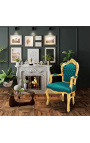 Фотьойл в стил барок рококо, зелено кадифе и златно дърво