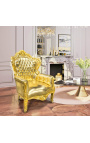 Stor barok lænestol i guldlæder og guldtræ