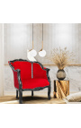 Gran bergère sillón Louis XV estilo terciopelo rojo y madera negra