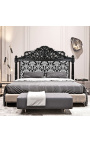 Baroque bed headboard with white floral pattern fabric and black wood