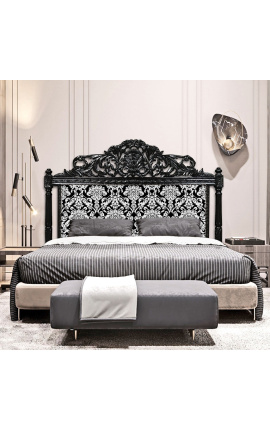 Barok bed hoofdbord met witte bloemmotief stof en zwart hout