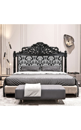 Testa di letto barocco con tessuto bianco a motivi floreali e legno nero