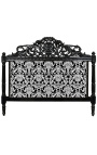 Baroque bed headboard with white floral pattern fabric and black wood