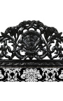 Baroque bed headboard with white floral pattern fabric and black wood