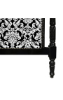 Baroque bed headboard with white floral pattern fabric and black wood