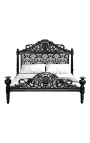 Lit Baroque tissu motifs floraux blanc et bois noir