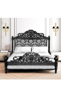 Lit Baroque tissu motifs floraux blanc et bois noir