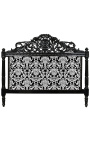 Baroque bed with white floral pattern fabric and glossy black wood