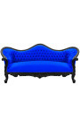 Barok Sofa Napoléon III blauw velvet en zwart lacquered hout