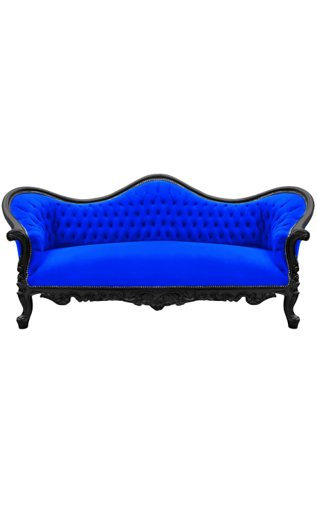 Sofà barroc Napoléon III teixit de vellut blau i fusta lacada negra