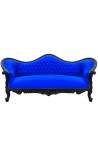 Barock Sofa Napoléon III blauer Samt und schwarz lackiertes Holz - 1