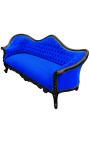 Canapé baroque Napoléon III tissu velours bleu et bois laqué noir - 16