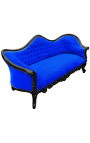 Canapé baroque Napoléon III tissu velours bleu et bois laqué noir - 17