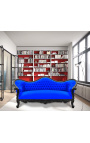 Barock Sofa Napoléon III blaues Samt und schwarz lackiertes Holz